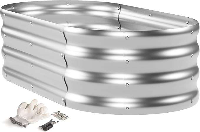 Large Oval Metal Raised Garden Bed Kit, Durable Silver Galvanized Raised Garden Bed Outdoor for V... | Amazon (US)