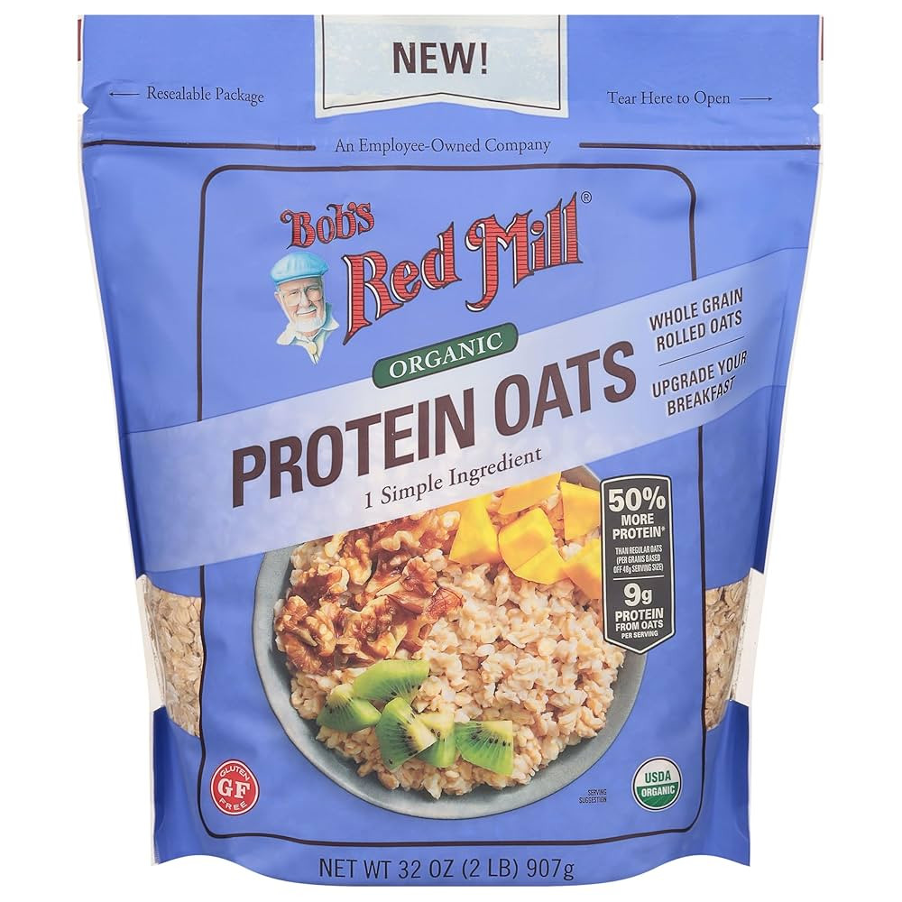 Bob's Red Mill Organic Gluten Free Protein Oats, 32oz (Pack of 1) - 9g/Serving, Non GMO, Whole Gr... | Amazon (US)