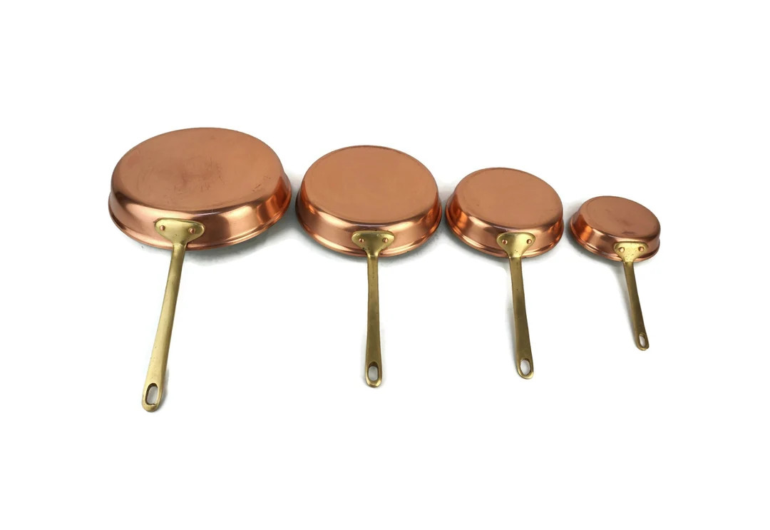 Vintage Copper Saucepan Set of 4 With Brass Handles Copper - Etsy | Etsy (US)
