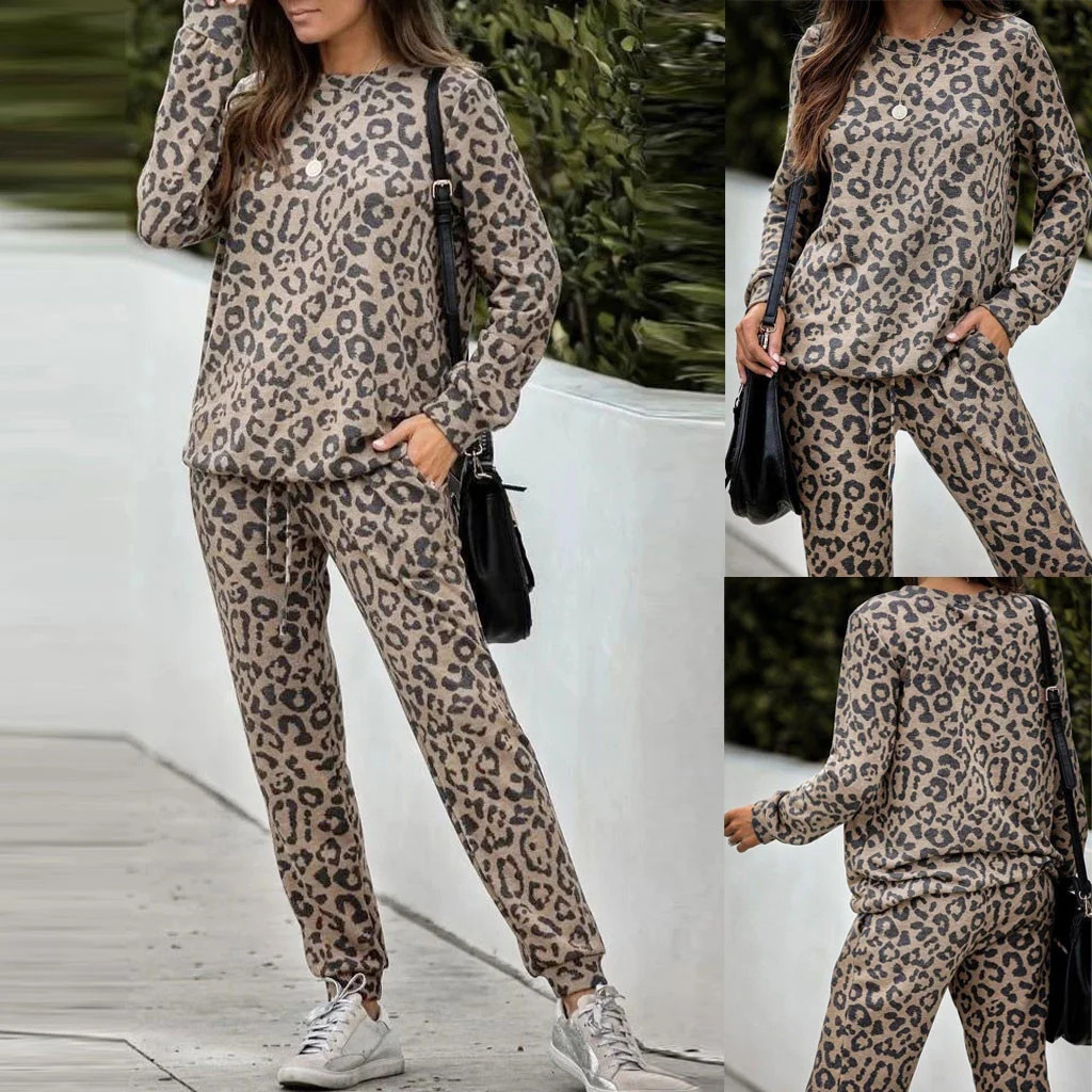 MIARHB 1Set Women Tracksuit Leopard Print Pants Sets Leisure Wear Lounge Wear Suit - Walmart.com | Walmart (US)