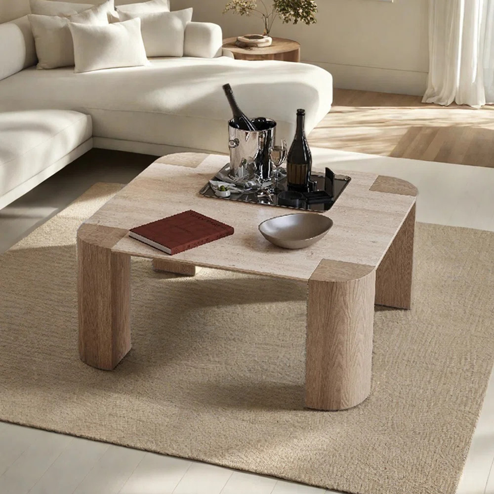 Rock slab ash wood solid wood coffee table | Wayfair North America