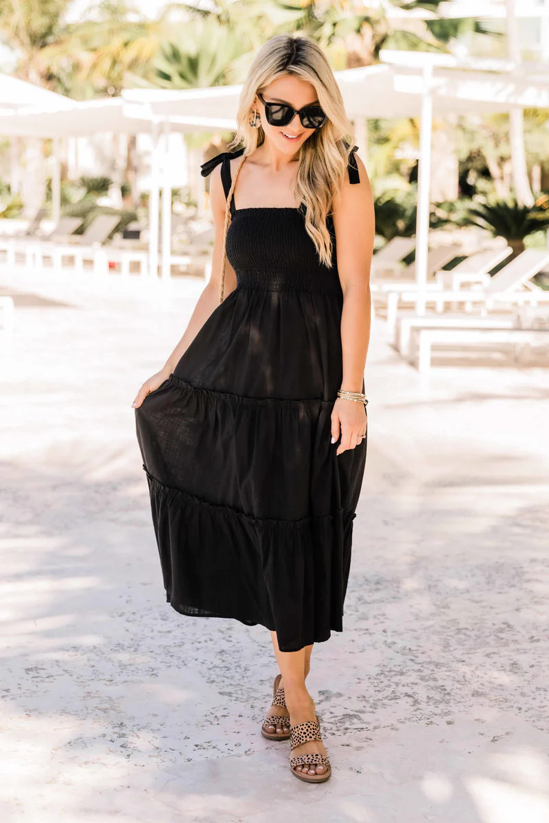 For Your Heart Only Black Midi Dress | The Pink Lily Boutique