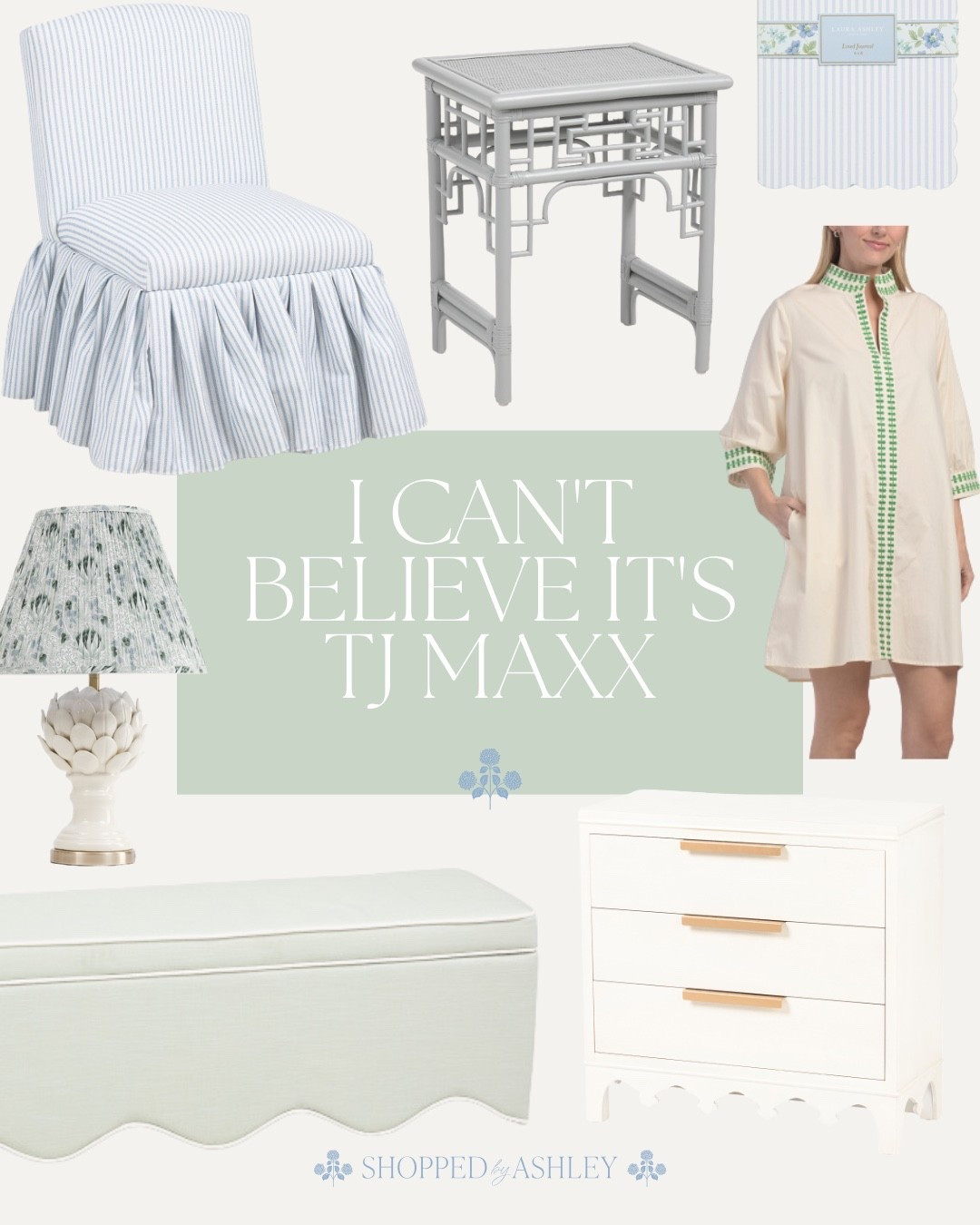 Just added online at TJ Maxx! 

Grandmillennial home, Grandmillennial style, artichoke lamp, ruffle chair, navy bleu dress, scallop bench, Lillian August, Laura Ashley, blue and white decor, blue and white home 

#LTKHome