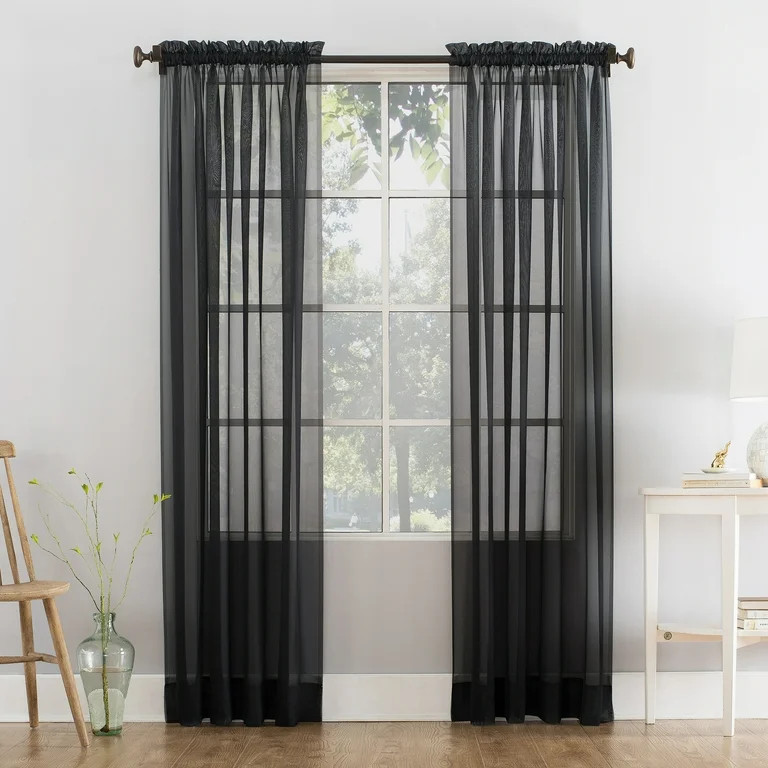 Mainstays Marjorie Sheer Voile Curtain, Single Panel, 59"w x 84"l, Black | Walmart (US)