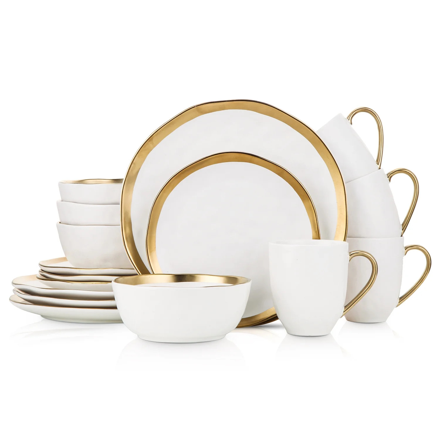 Stone Lain Florian Modern Porcelain Dish Set, 16-Piece Dishes for 4, Gold and White - Walmart.com | Walmart (US)