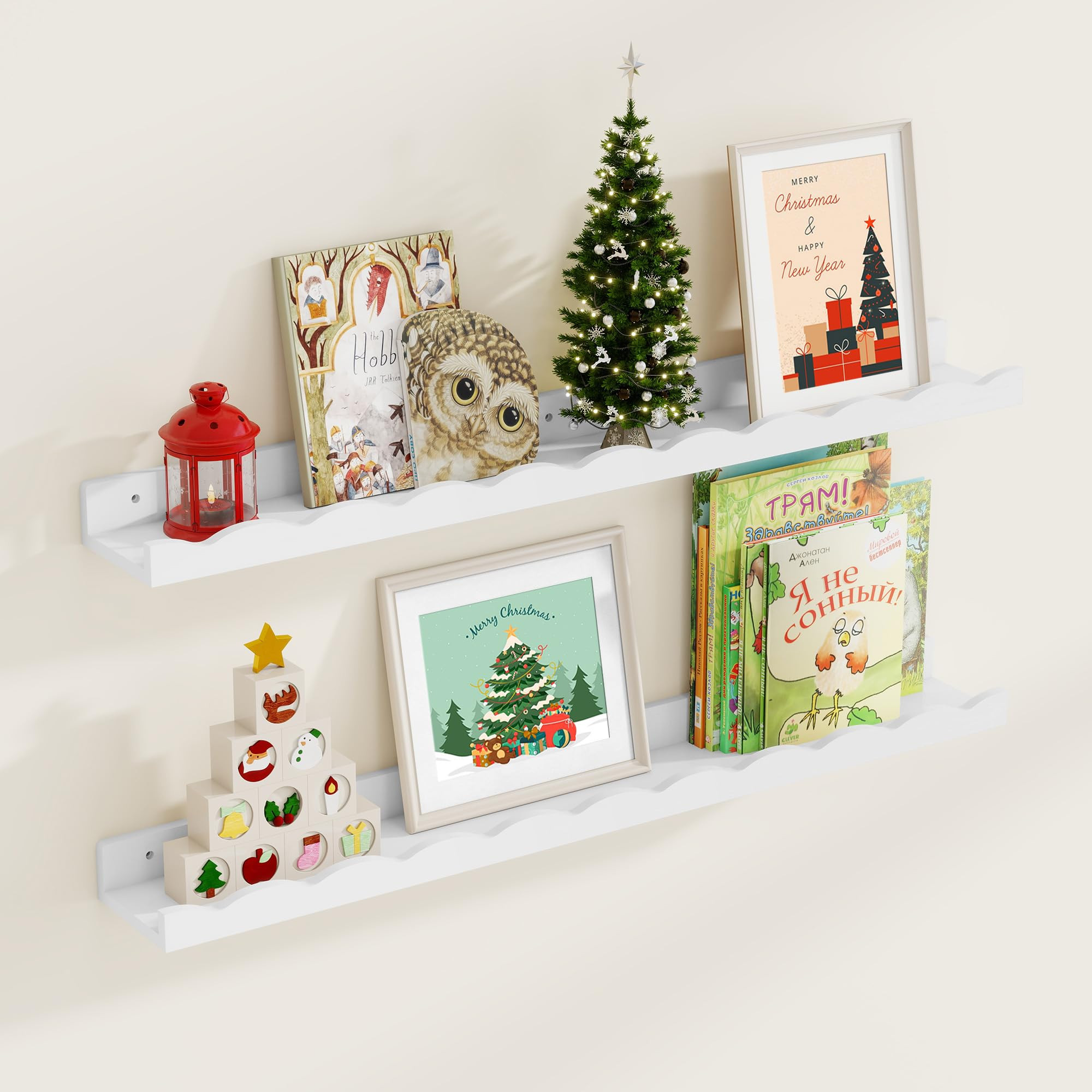 Fun Memories Picture Ledge Shelf for Wall, 36 inch Pine Wood Nursery Book Shelves Set of 2- Wall ... | Amazon (US)