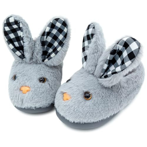techcity Toddler Boys Girls Fuzzy Fluffy Slippers Cute Animal Winter Warm Shoes with 3D Bunny Design House Home Indoor Plush Fur Shoes | Amazon (US)