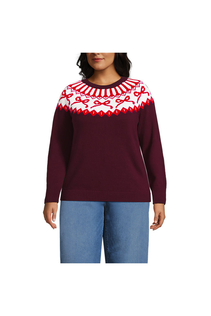 Women's Plus Size Drifter Jacquard Raglan Crew Neck Sweater - Lands' End - Red - 3X | Lands' End (US)