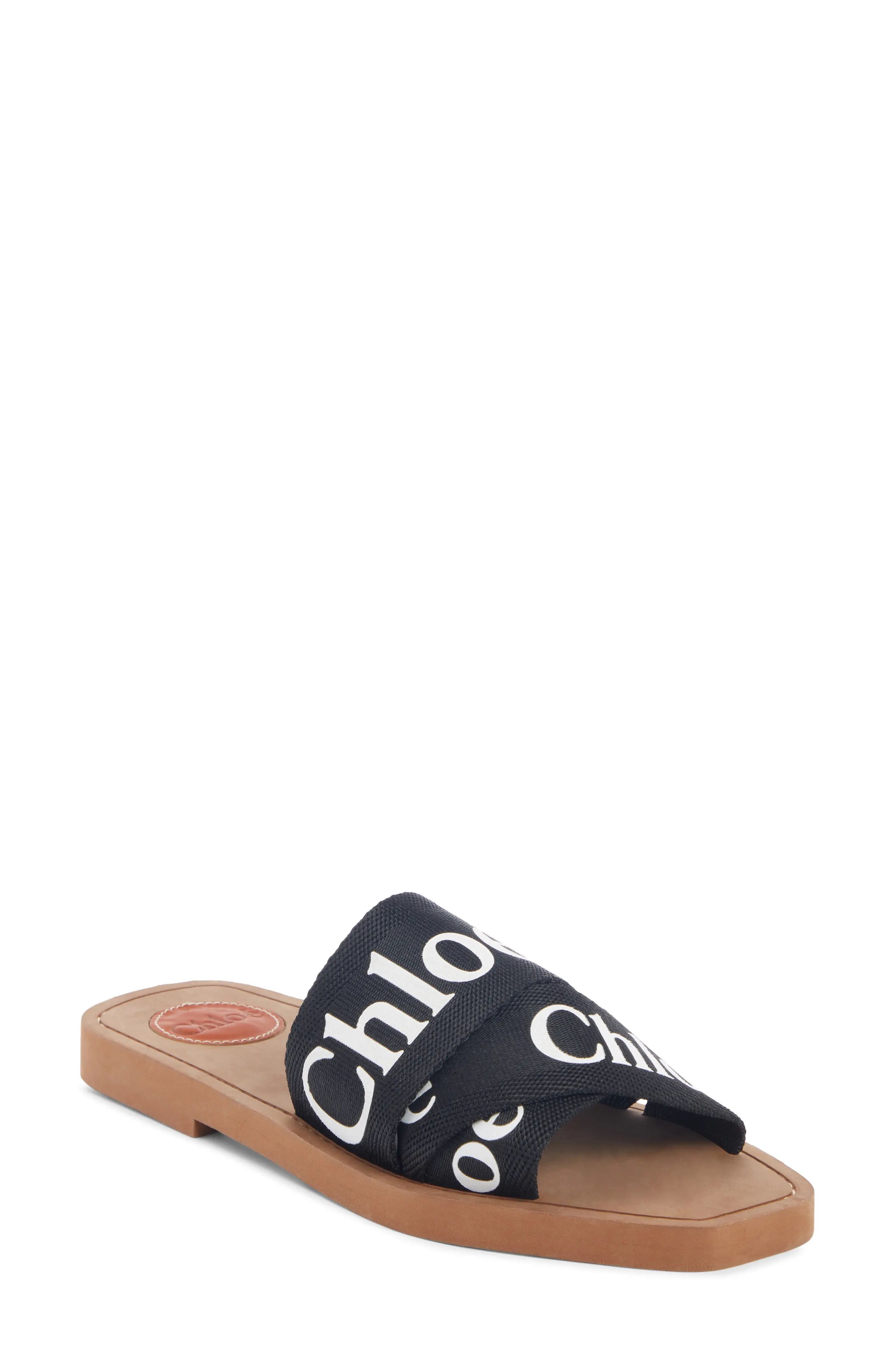 Women's Chloe Logo Slide Sandal, Size 7US - Black | Nordstrom