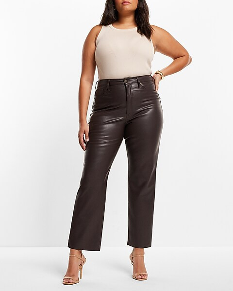 Super High Waisted Faux Leather Modern Straight Pant | Express