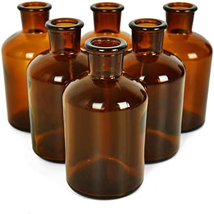 Rocinha 6 Pieces Amber Glass Vases Small Glass Bud Vase Apothecary Jars Decorative Amber Bottles ... | Amazon (US)