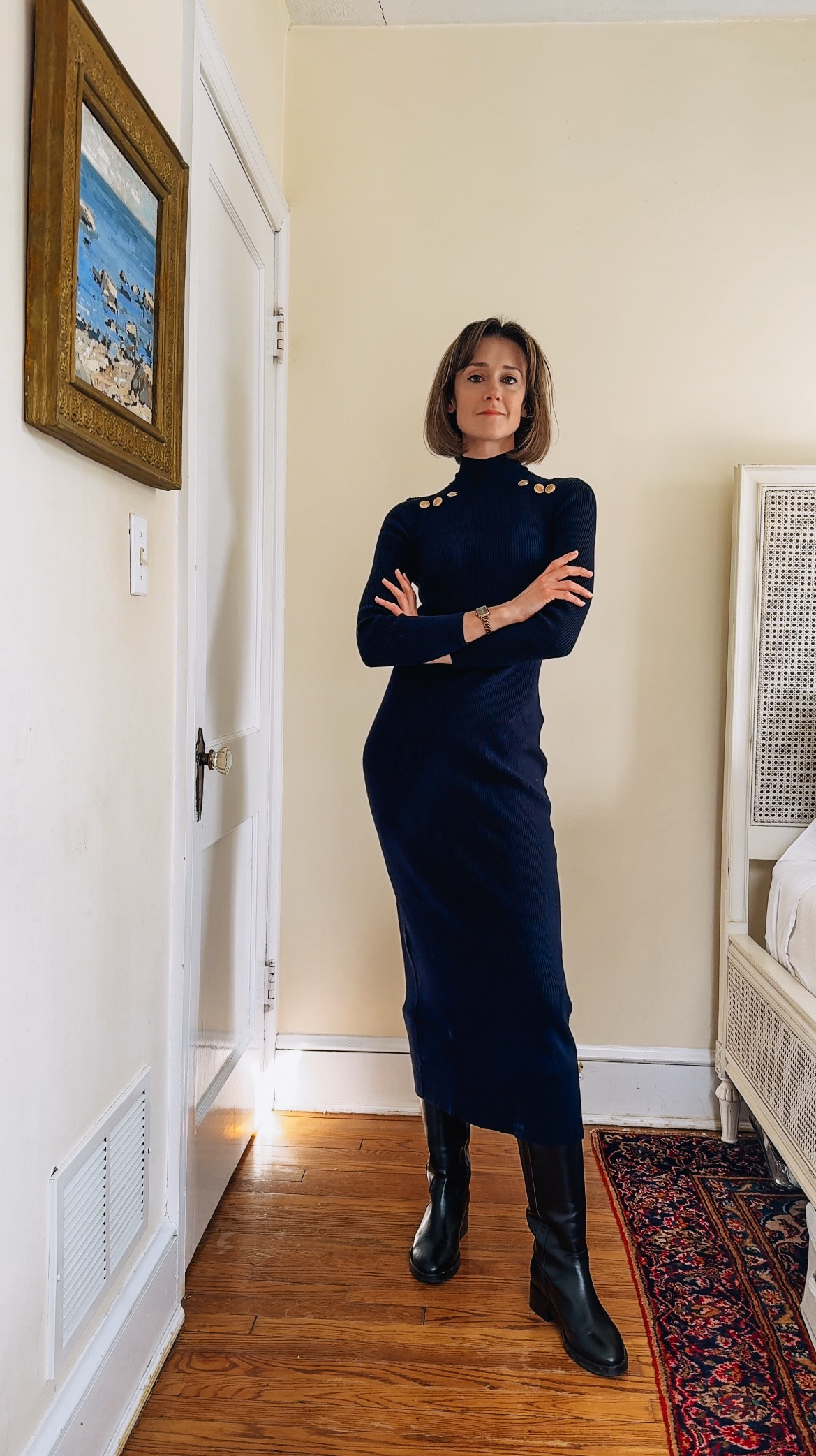 Navy, black and white is such an elegant color combo. I love how the gold buttons pop on this dress and the riding boots add a military-style touch. 

#LTKStyleTip #LTKShoeCrush #LTKWorkwear