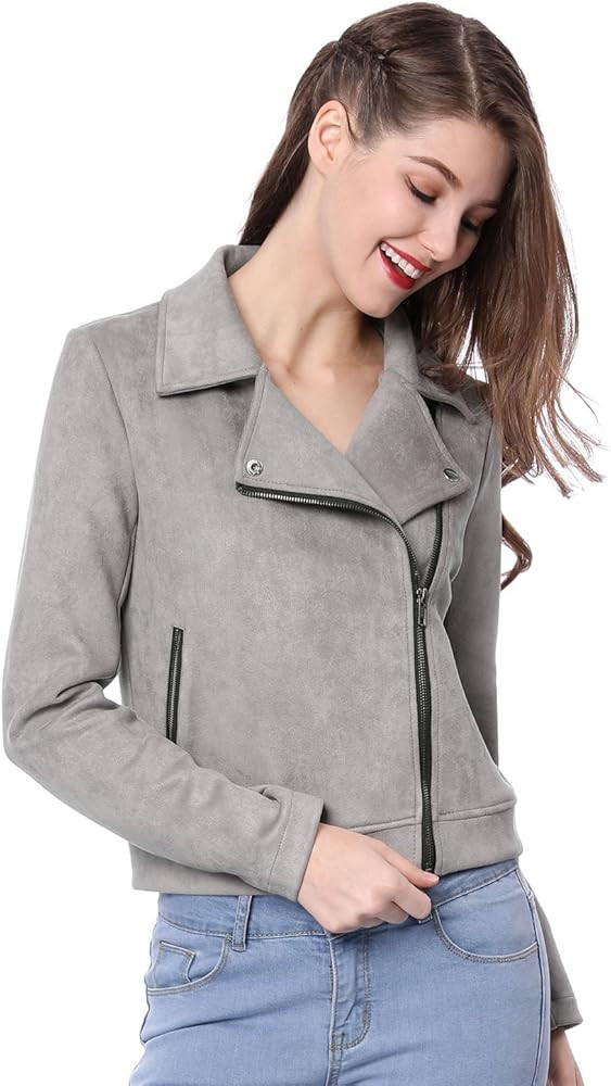Women's Short Soft Zip Up Faux Suede Biker Moto Jacket | Amazon (US)