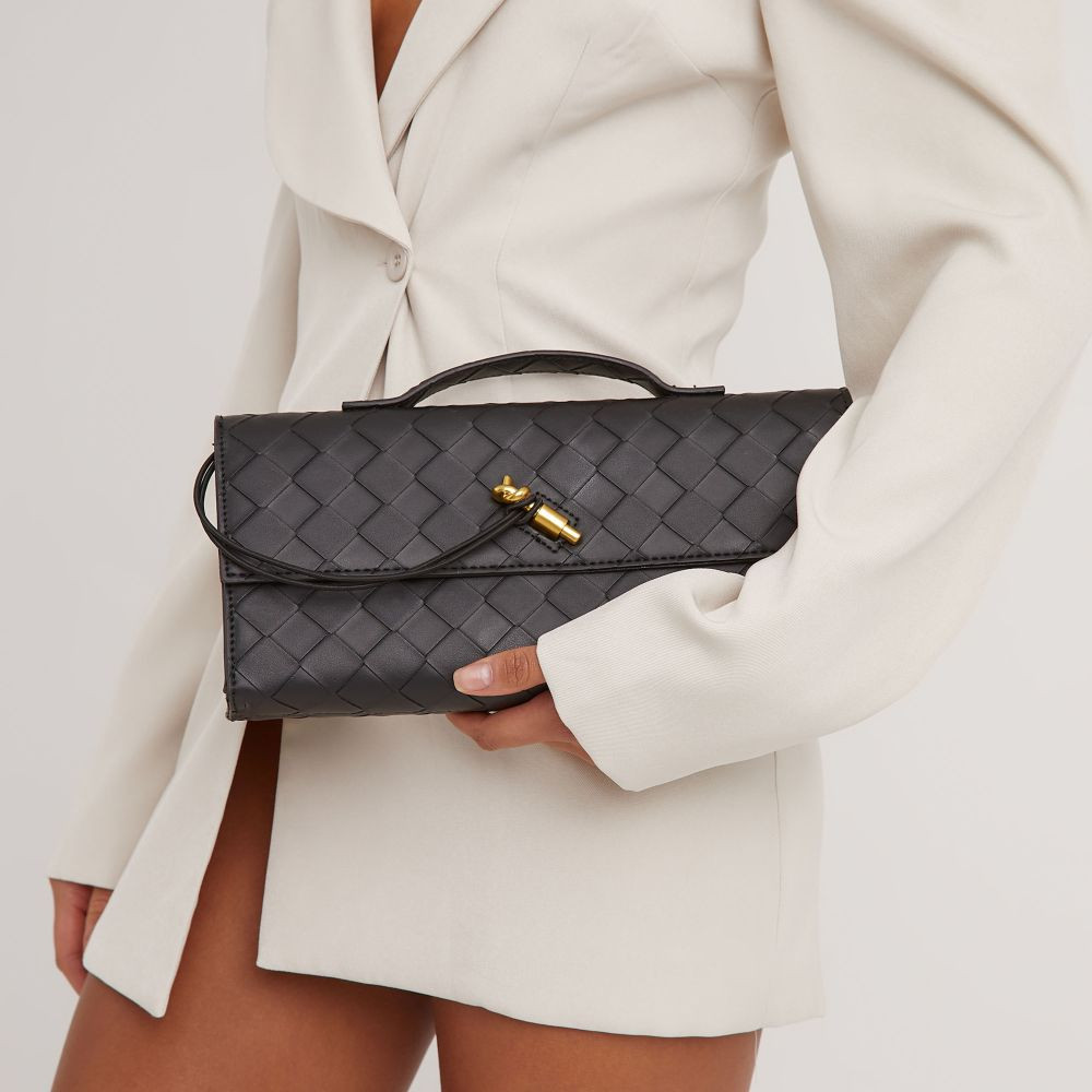 Tori Woven Detail Rectangle Shaped Clutch Bag In Black Faux Leather | EGO (UK)