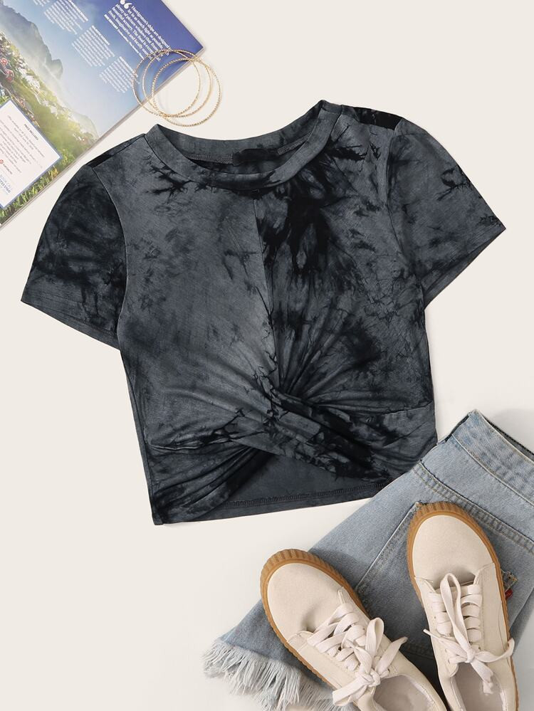 Plus Tie Dye Twist Hem Tee | SHEIN