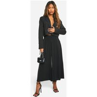 Womens Pleated Wide Leg Culotte - Black - 2 | boohoo (US & Canada)