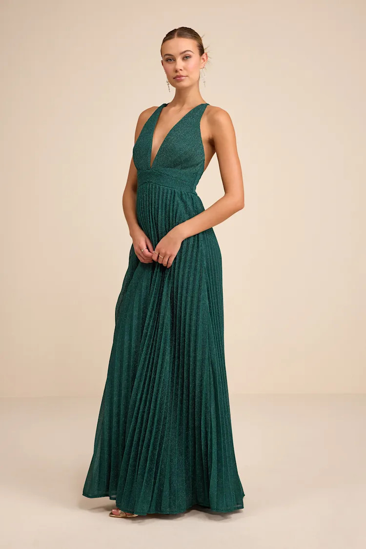Especially Stunning Emerald Green Sparkly Pleated Maxi Dress | Lulus