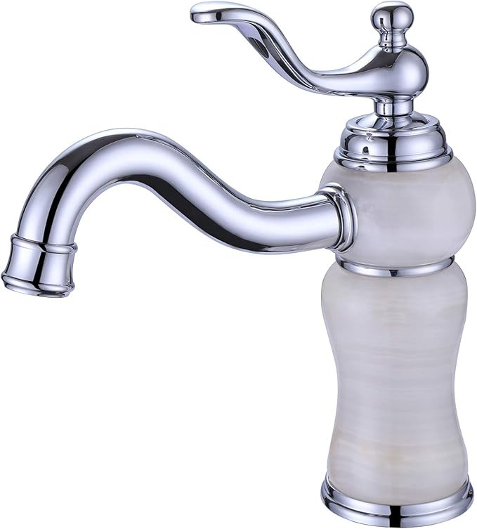 LANC Luxury Stone Chrome Bathroom Faucet European All Copper and Natural White Stone Basin Lavato... | Amazon (US)