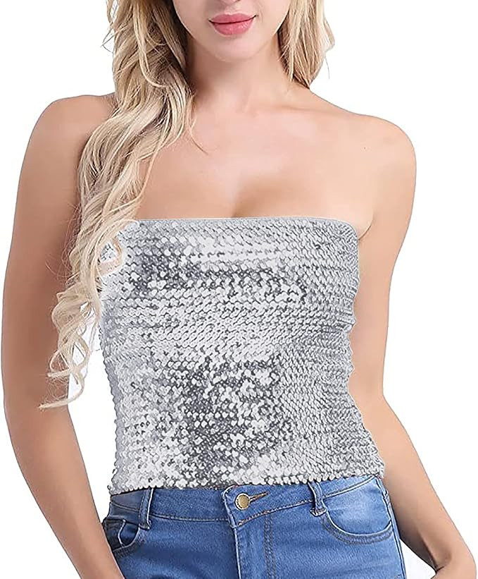 Alivila.Y Fashion Sparkling Sequins Stretch Party Tube Top A11-Silver at Amazon Women’s Clothin... | Amazon (US)