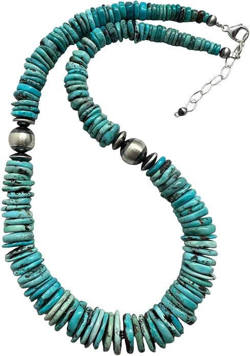 Sterling Silver Graduated Vibrant Blue Turquoise Bead Necklace 18 inch Southwestern | Amazon (US)