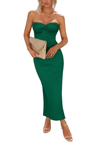 PRETTYGARDEN Womens Summer Strapless Bodycon Tube Maxi Dress,Green,M | Amazon (US)