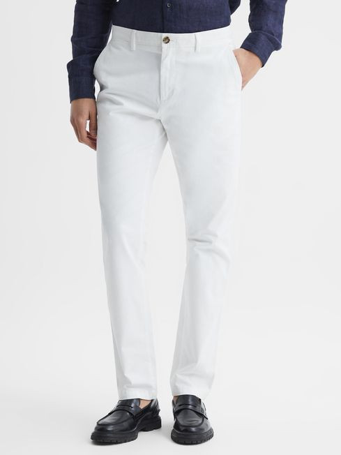 Reiss White Pitch Slim Fit Washed Chinos | Reiss UK