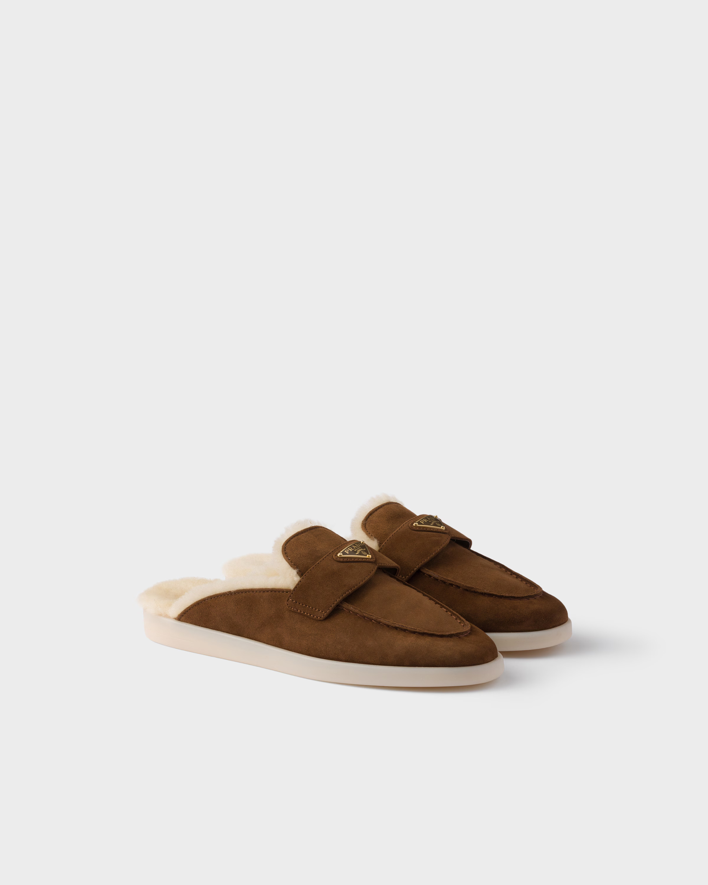 Suede and shearling mules | Prada US
