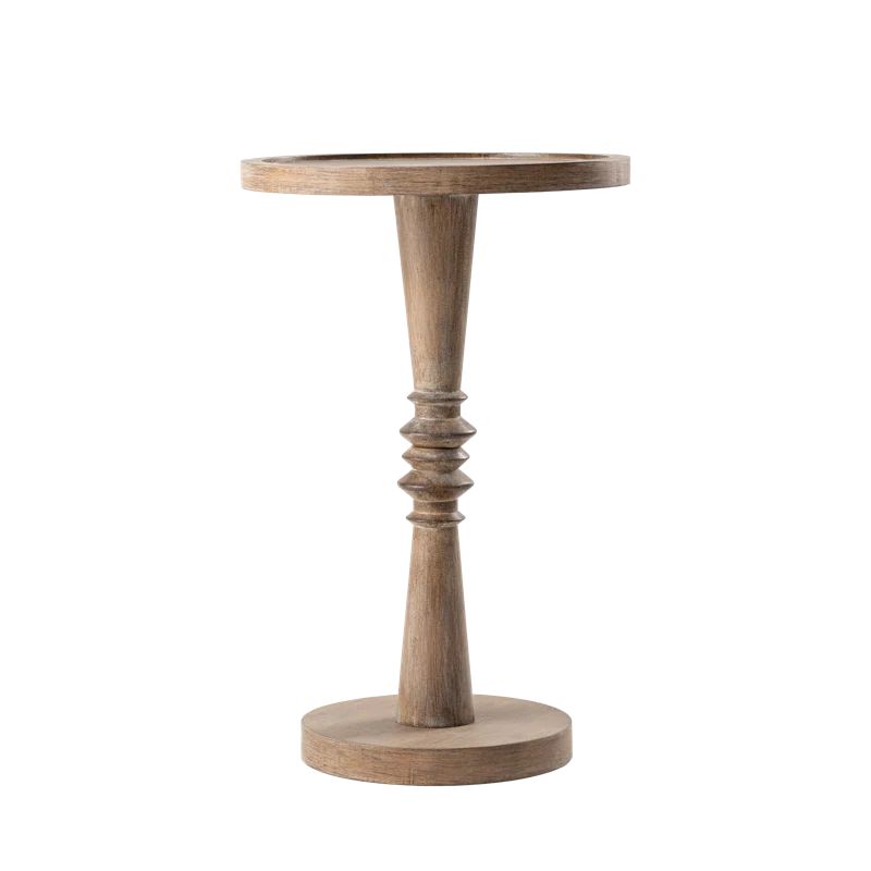 STKT Pedestal Small Drinking Table, Farmhouse Tray Top End Table, Distressed Natural Wood Color | Wayfair North America