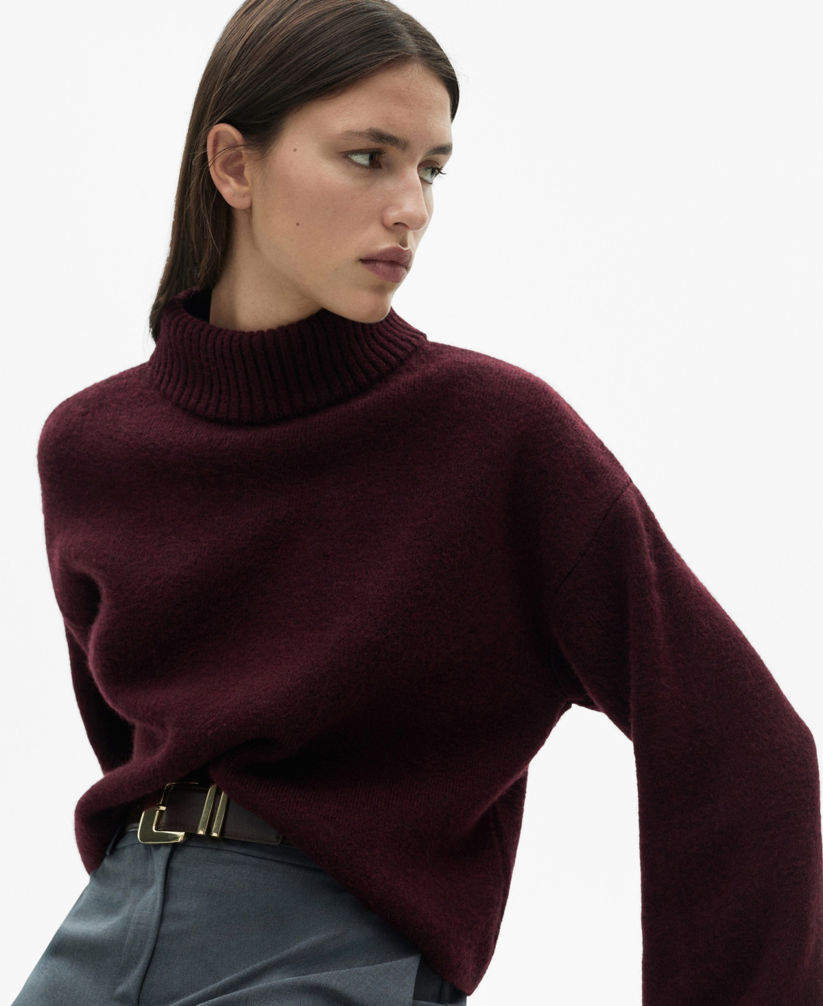 Mango Women's Turtleneck Knitted Sweater - Burgundy | Macy's