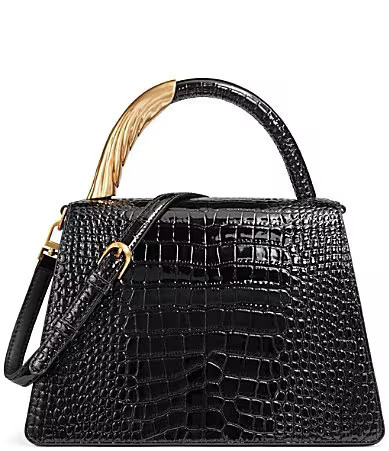 Donna Karan Tulle Patent Croco Satchel Bag - Black/Gold | Dillard's