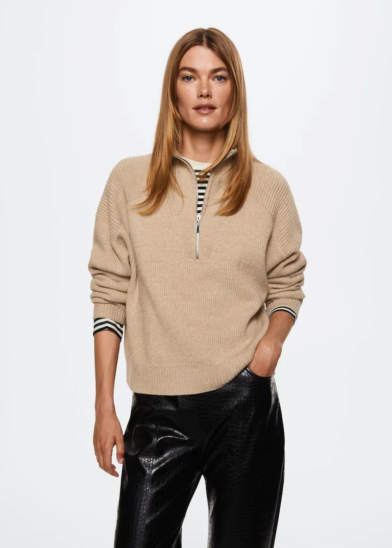 Zipped high collar sweater -  Women | Mango USA | MANGO (US)