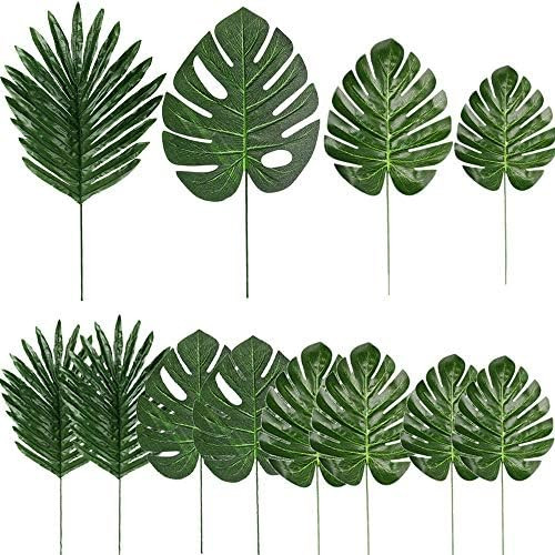 48 Pieces 4 Kinds Artificial Tropical Palm Leaves with Stems Faux Plant Leaves Monstera Leaves Safar | Amazon (US)