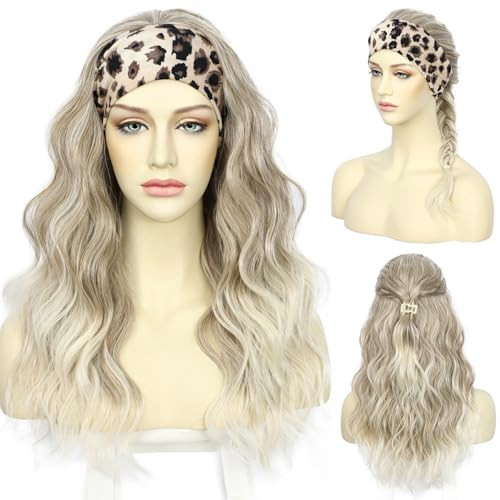 SAPPHIREWIGS Headband Wig for Women Body Wave Synthetic Headband Wig Highlight Brown with Tips Glueless Heat Resistant Fiber Natutal Looking for Daily Party Use 20 Inch | Amazon (US)