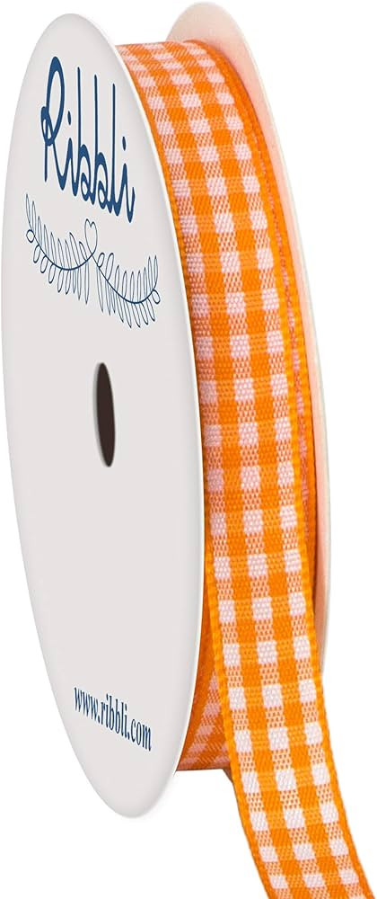 Ribbli Orange and White Gingham Ribbon,100% Polyester Woven Edge,3/8 Inch x 10 Yard,Plaid Ribbon ... | Amazon (US)