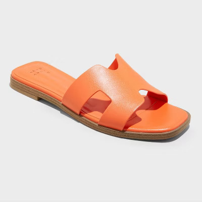 Women's Nina H-Band Slide Sandals - A New Day™ Orange 9: Open Toe, Block Heel, Slip On | Target