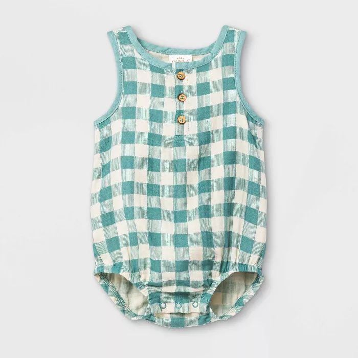 Baby Gauze Gingham Bubble Printed Romper - Cat & Jack™ Green | Target