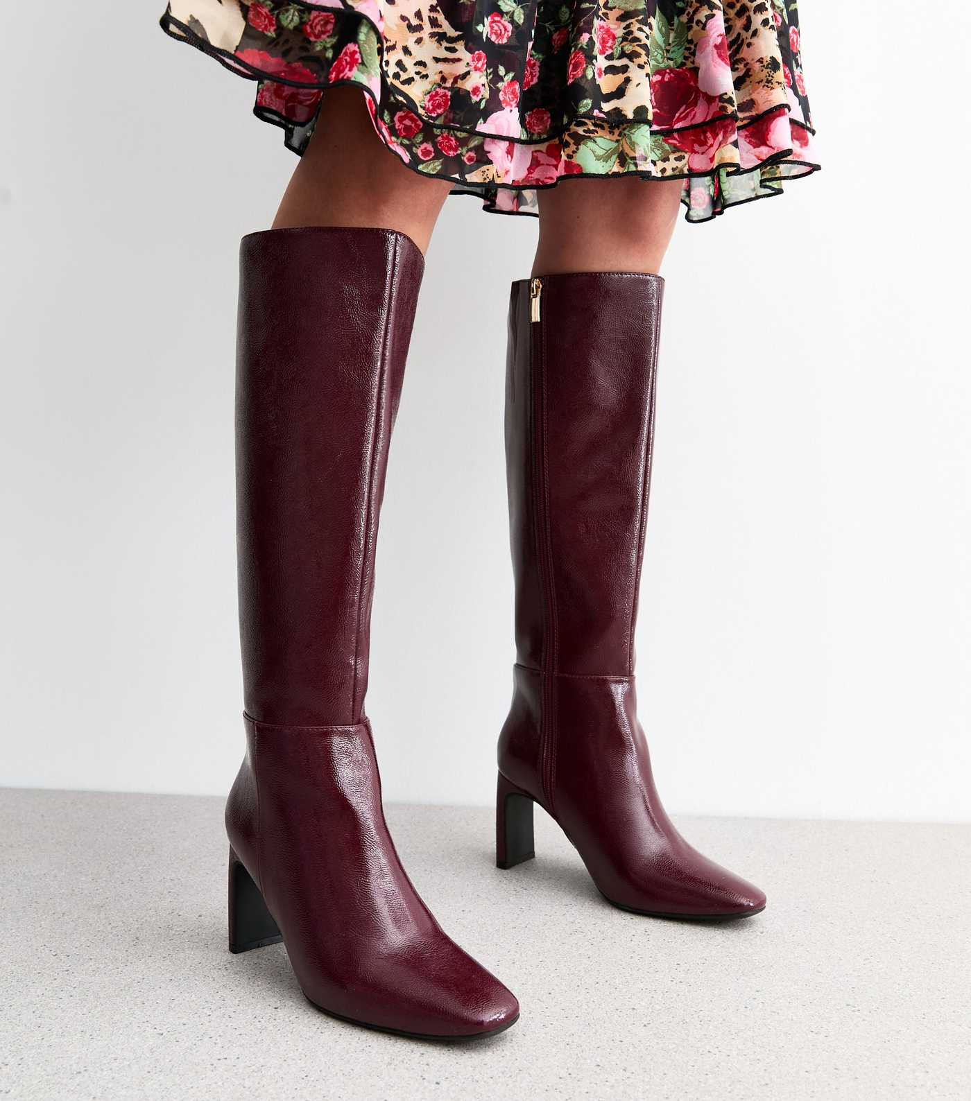 Burgundy Knee High Heeled Boots  | New Look | New Look (UK)