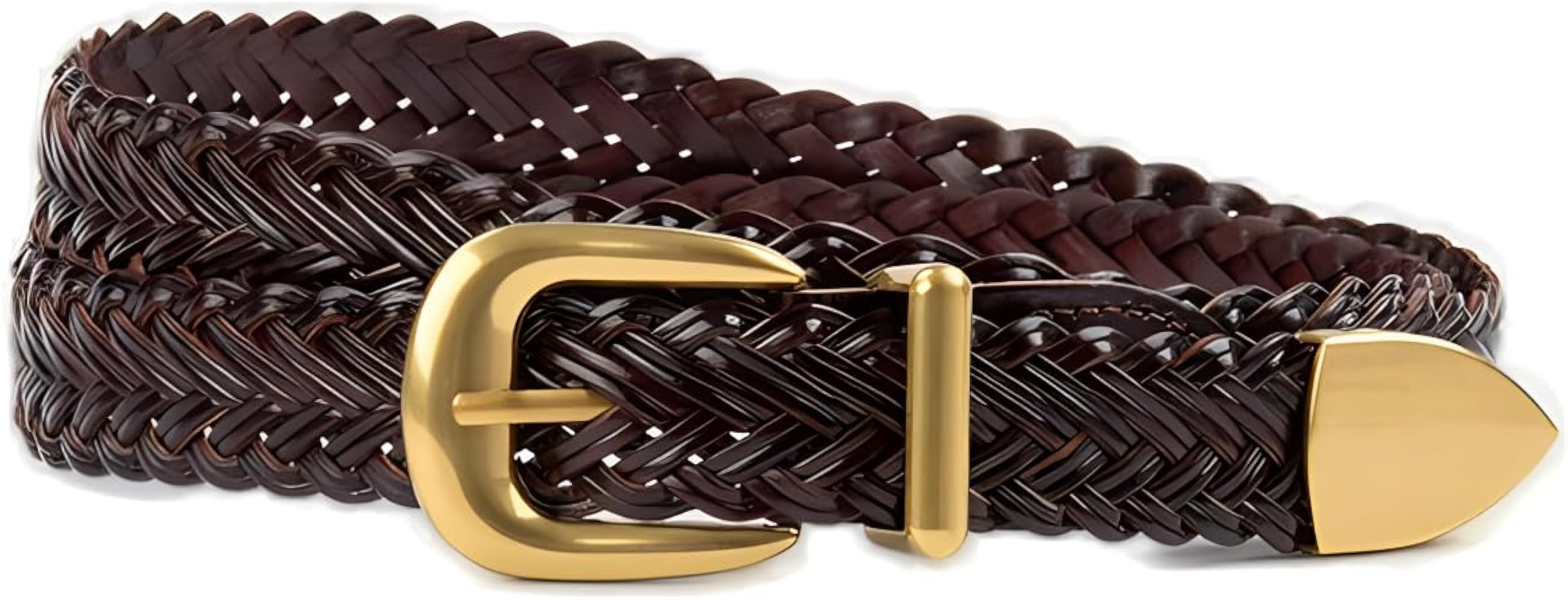 Women's Braid Leather Belt,Skinny Woven Waist Belt with Gold Buckle,Dress and Jeans Belt | Amazon (US)