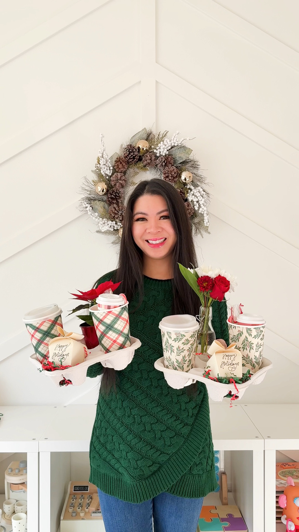 Last minute teachers gift idea using a drink carton carrier and filling it with hot cups, pens, holiday treats and chocolate, hot cocoa items, mini hot chocolate cups, flowers and cash! 

#LTKGiftGuide #LTKHome #LTKHoliday