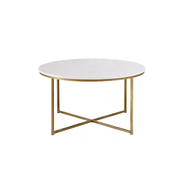 Middlebrook Helbling Round Coffee Table - Gold / White Faux Marble | Bed Bath & Beyond