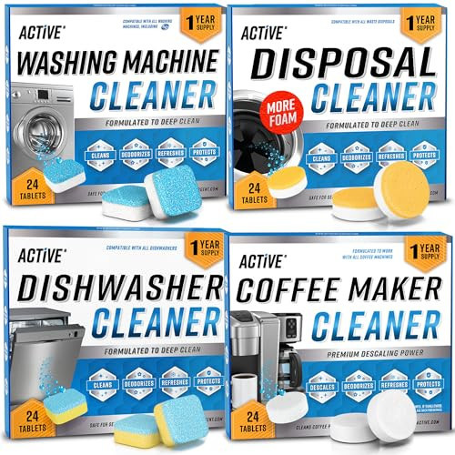Washer Dishwasher Disposal & Coffee Cleaner Tablets - 96 Tabs Includes ACTIVE Washing Machine Cleaner, Dishwasher, Disposer, Coffee Maker Descale Tabs - Deep Clean & Refresh Appliance - 1 Year Supply | Amazon (US)