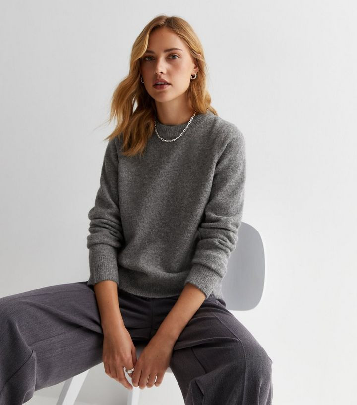 Dark Grey Knit Crew Neck Jumper | New Look | New Look (UK)