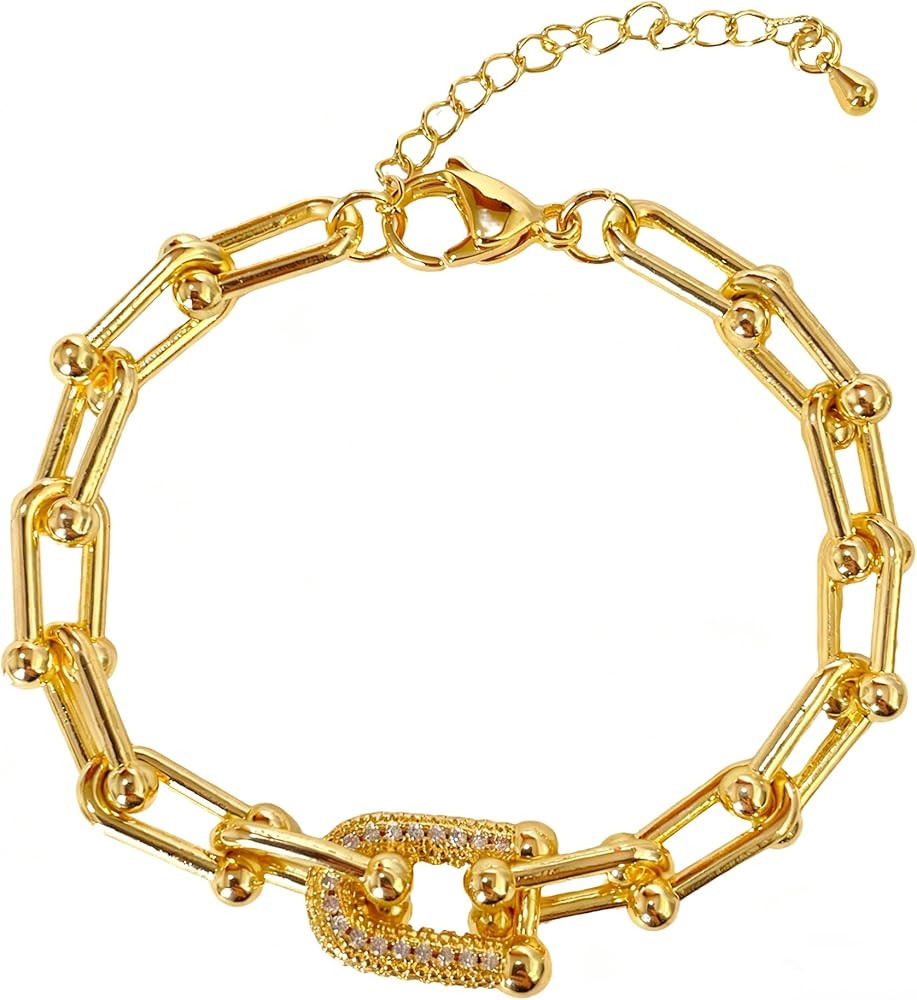 Gold Plated Link Bracelet with Cubic Zirconia for Women Trendy Adjustable Simple Chain Bracelets ... | Amazon (US)