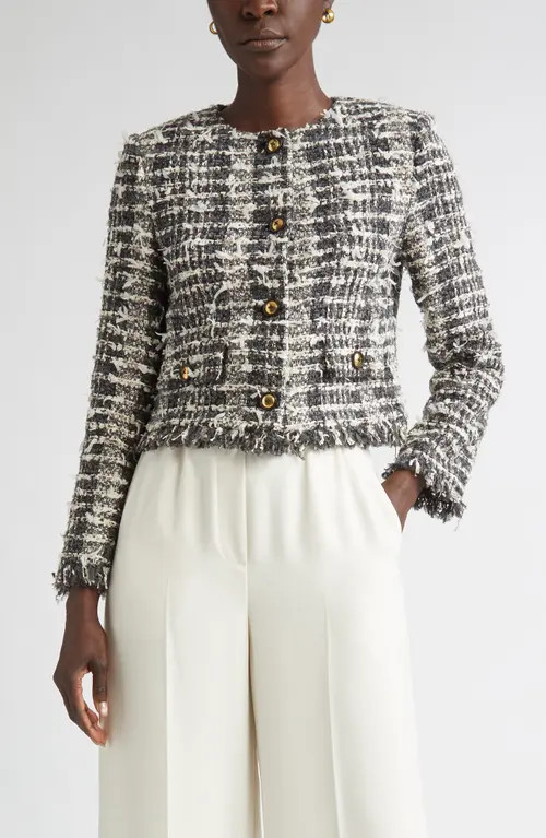 ST. JOHN Eyelash Tweed Jacket in Medium Grey Melange Multi at Nordstrom, Size 16 | Nordstrom