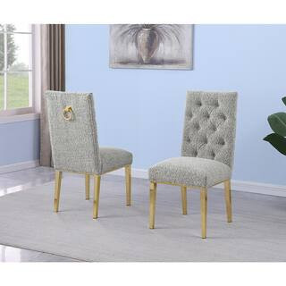 Melina Rich Grey Boucle Fabric Side Chair Set of 2 with Gold Chrome Plated Legs | The Home Depot