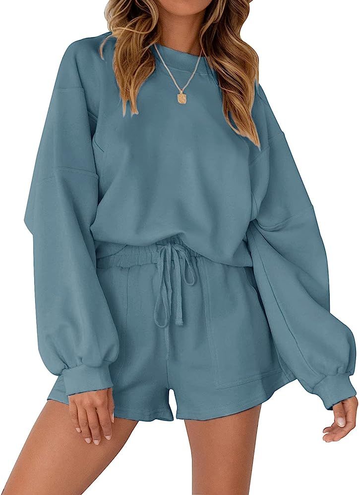 MEROKEETY Women's Oversized Batwing Sleeve Lounge Sets Casual Top and Shorts 2 Piece Outfits Sweatsu | Amazon (US)