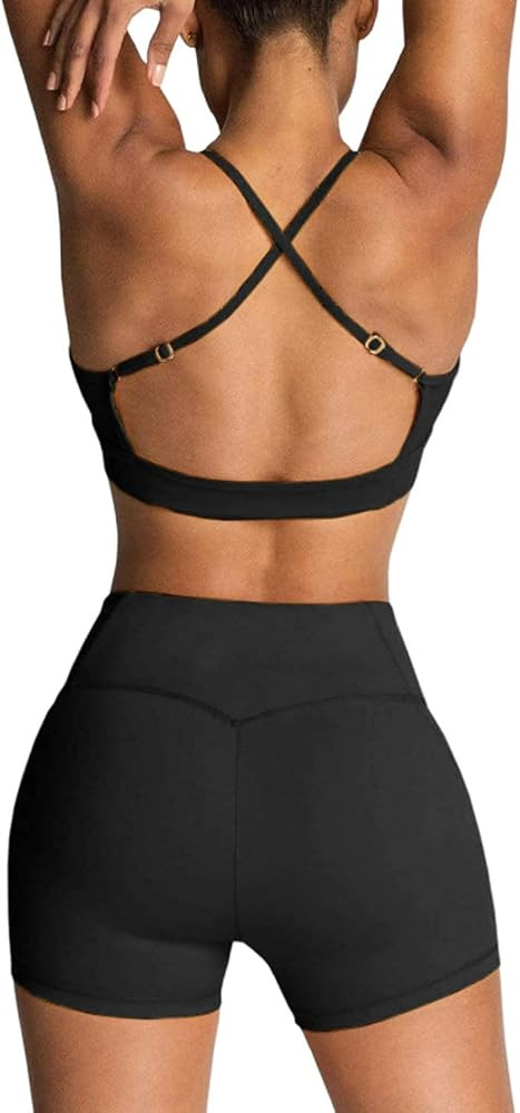 IMEKIS Women's Workout Sets 2 Piece Yoga Outfit High Waisted Biker Shorts Leggings Sports Bra Gym... | Amazon (US)