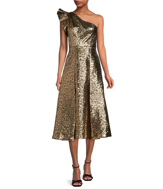 Bridgett Jacquard One Shoulder Asymmetrical A-Line Dress | Dillard's