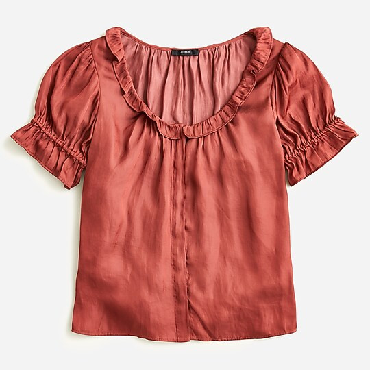 Ruffle featherweight satin scoopneck top | J. Crew US