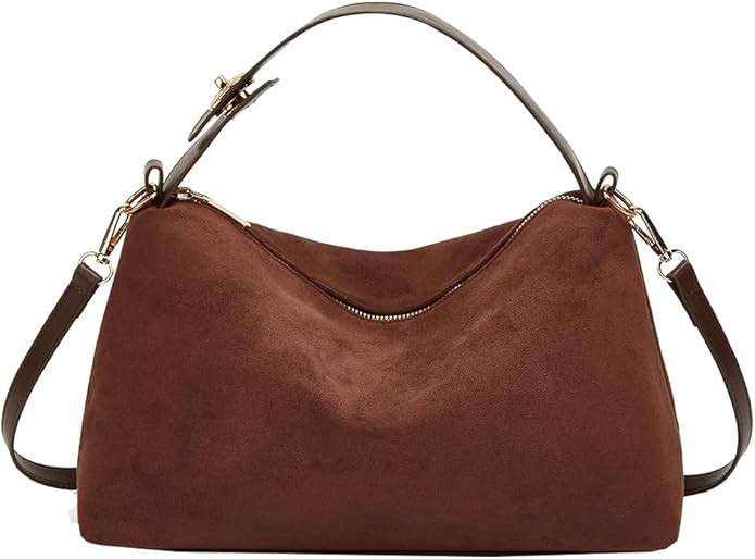 Suede Bag Slouchy Shoulder Bag for Women Crescent Satchel Crossbody Purse Brown Suede Bag Work To... | Amazon (US)